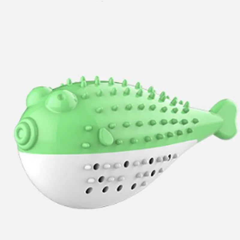 Silicone fish-shaped cat chew toy in blue, green, pink, or yellow colours for reducing destructive chewing