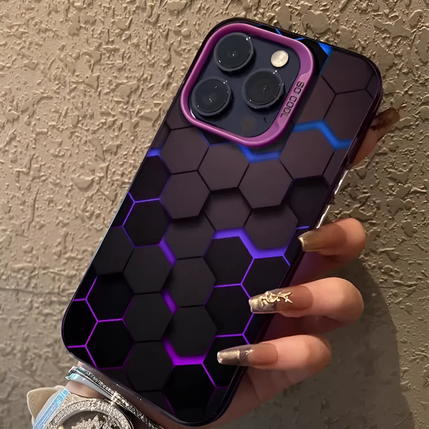 Frosted protective phone case for Apple iPhone with honeycomb square pattern in Moonlight colour options