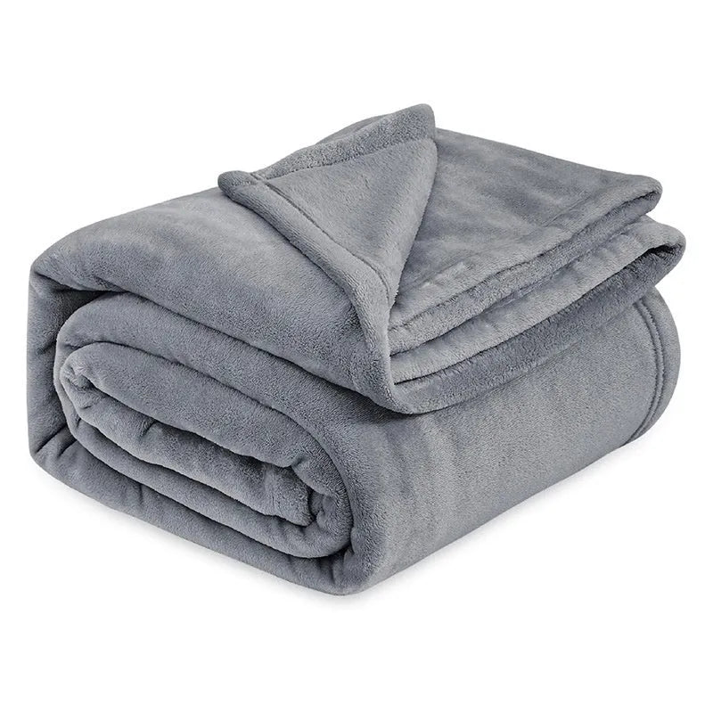 Light grey polyester coral flannel air conditioning blanket for office or home use, multiple sizes available