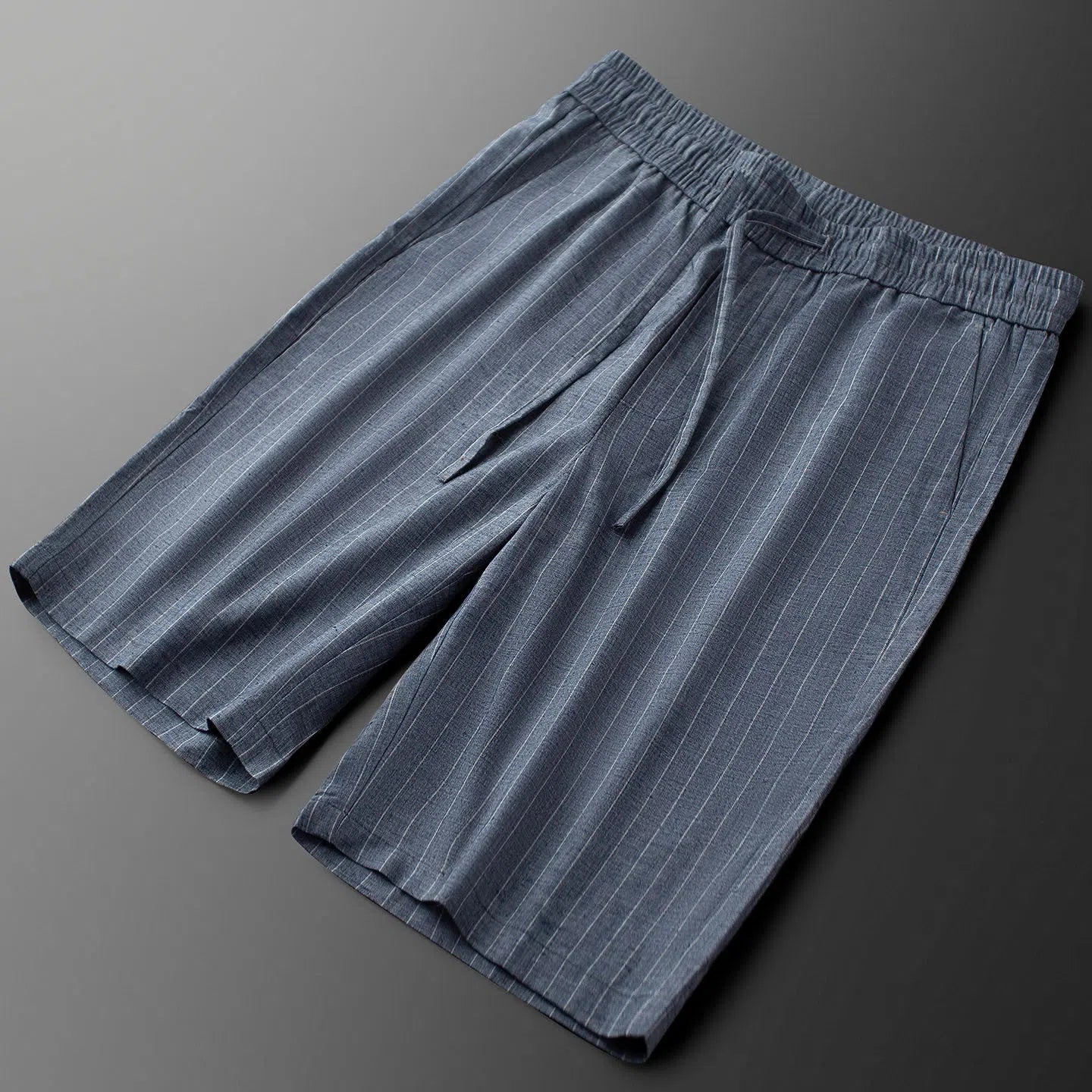 Men's ice-feeling linen fabric shorts loose fit polyester summer casual straight type in black gray