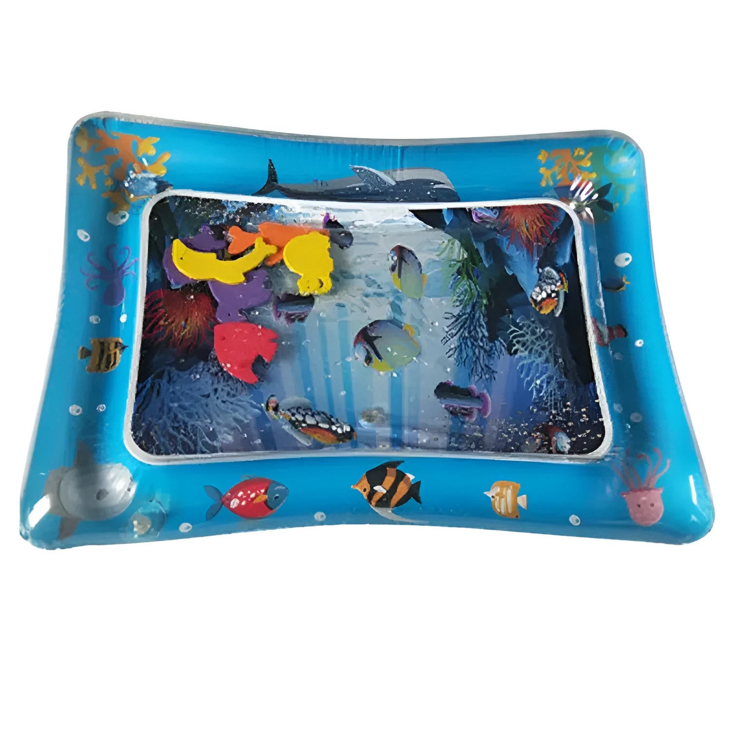 Whale-coloured water cushion baby playing pad PVC crawling mat 60x50 cm on floor