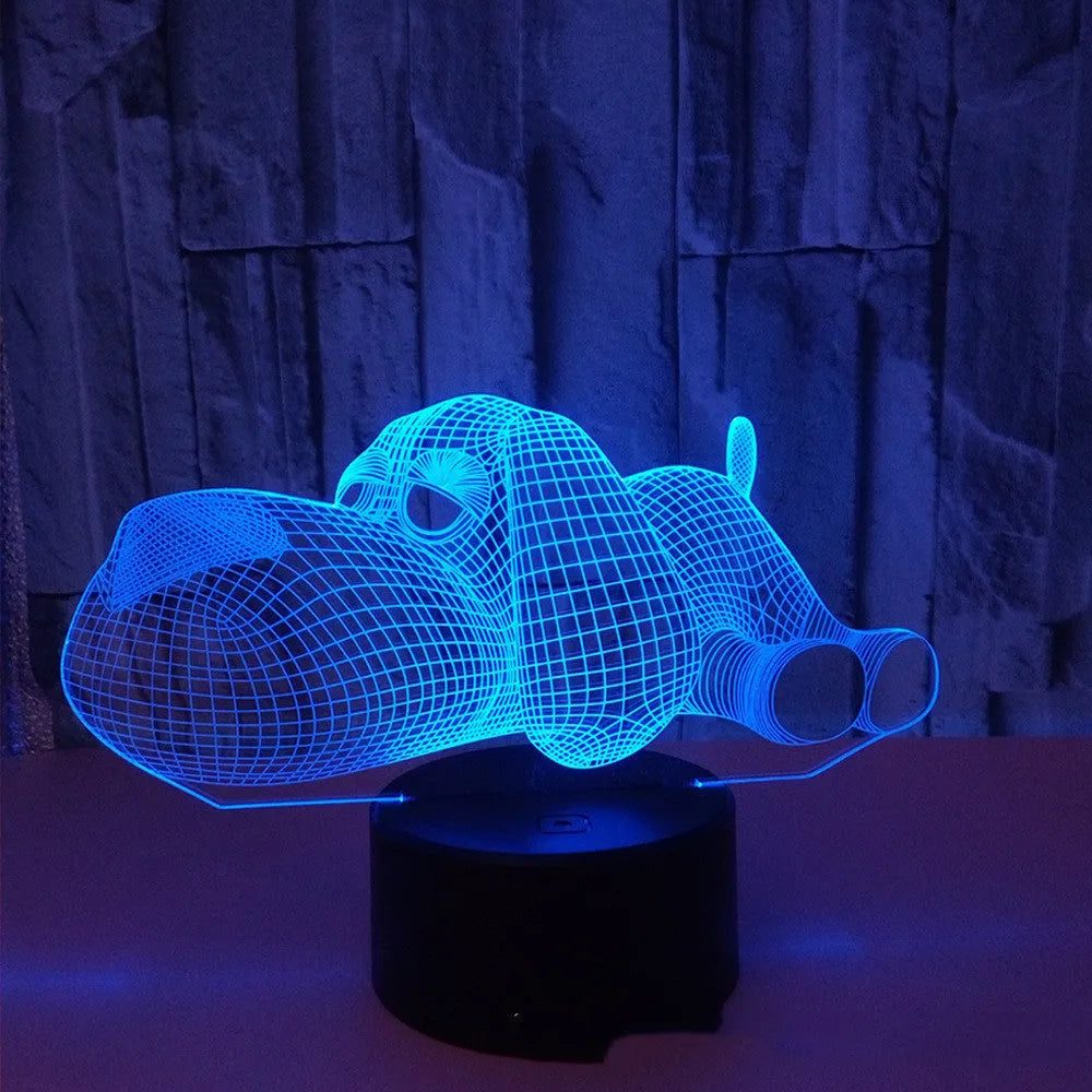 Doggo Desktop Lamp showing 3D illusion effect with multi-colour LED lighting