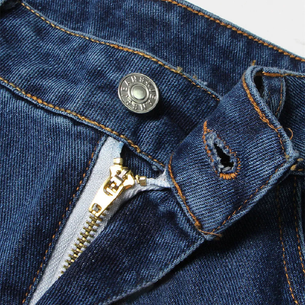 Women's blue baggy wide leg jeans with multi-pockets and denim cotton fabric
