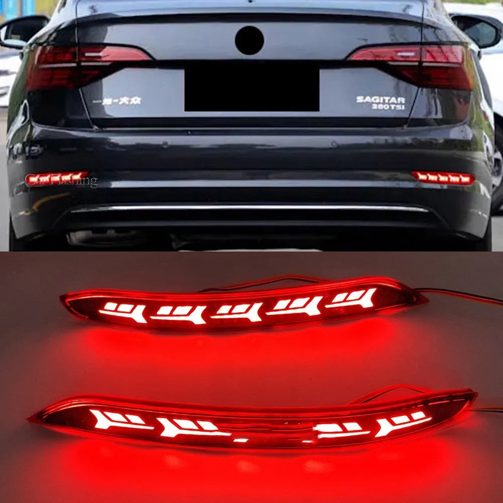 Volkswagen Sagitar rear LED bumper light showing flowing water animation for brake and turn signals.