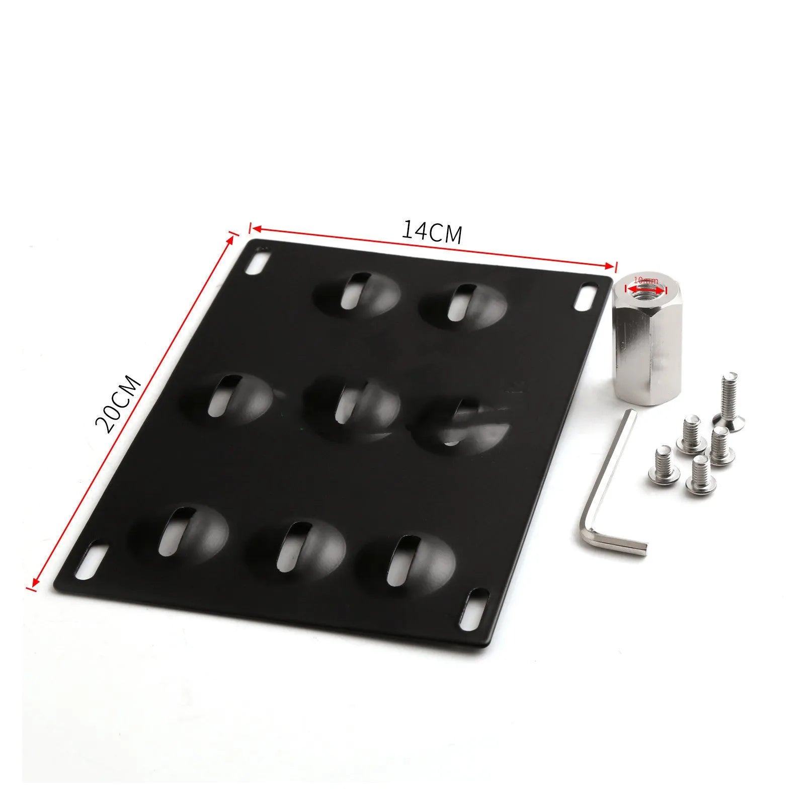 Metal American licence plate frame with integrated trailer hook for car modification on a vehicle