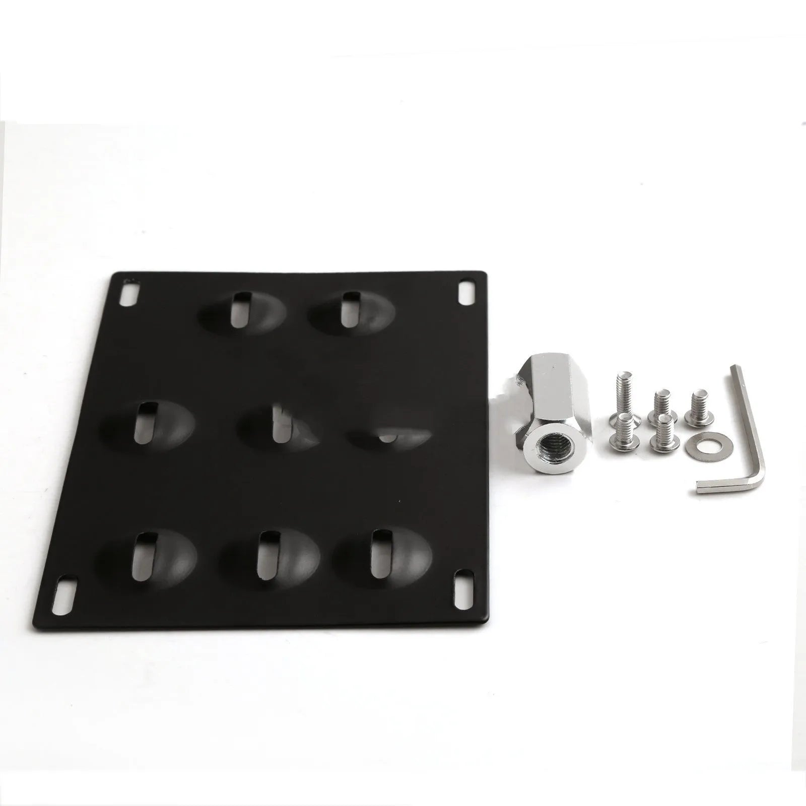 Metal American licence plate frame with integrated trailer hook for car modification on a vehicle