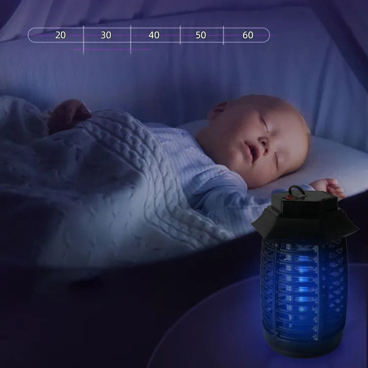 Black aromatherapy mosquito lamp with metal grid and choice of UV or LED tubes for indoor insect control