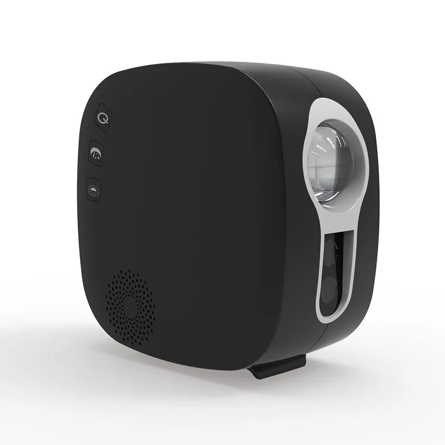 Laser starry sky projection lamp showing nebula and moon patterns with Bluetooth music playing