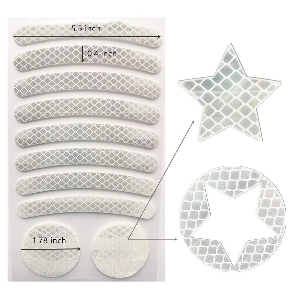 Sheet of reflective safety tape with a grid pattern for bicycles, shown in multiple colour options.