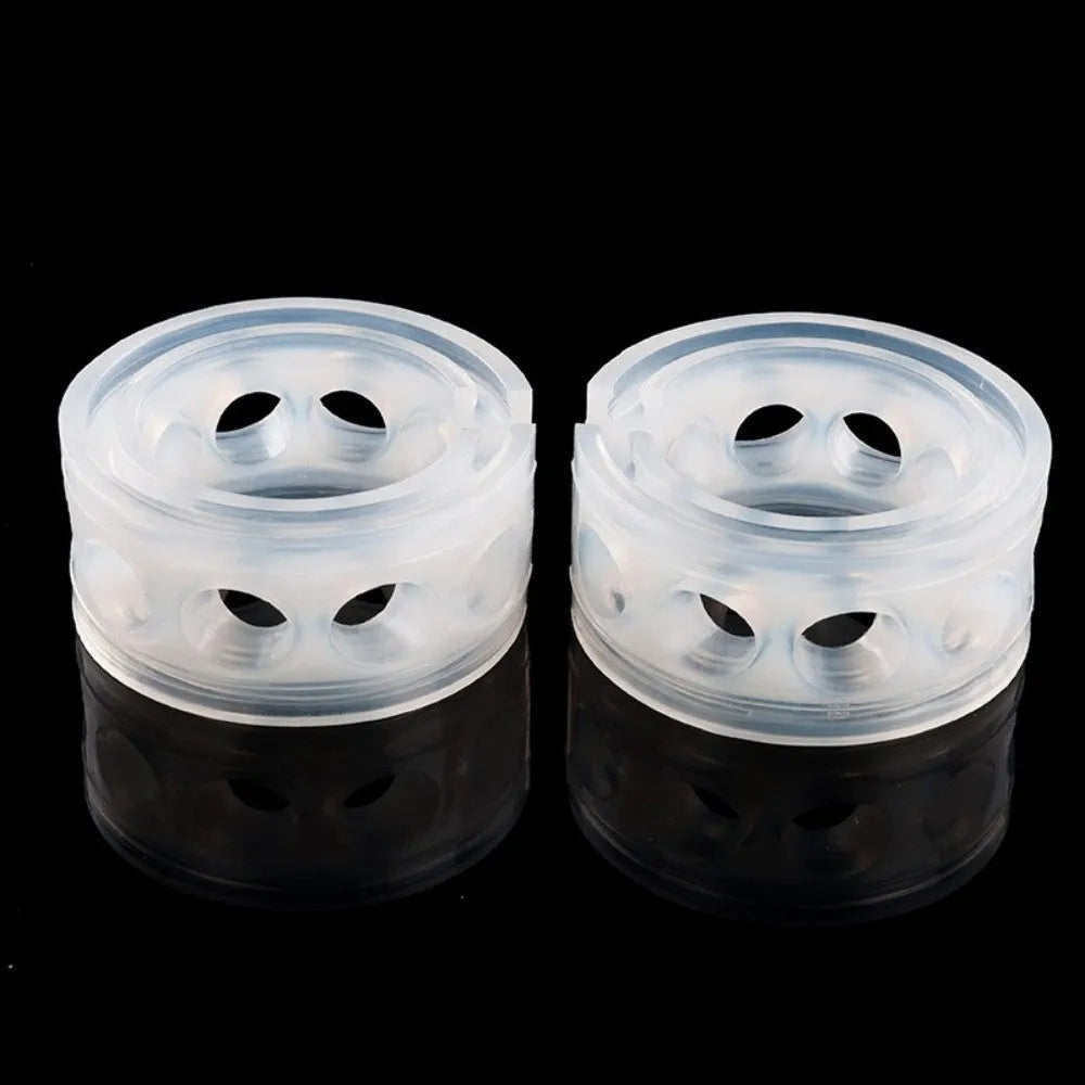 Transparent rubber car spring shock absorber buffers showing six size options for suspension modification
