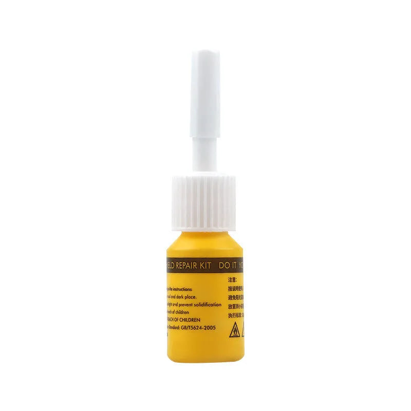 Yellow three-piece car glass repair tool set for windshield chip and crack repair
