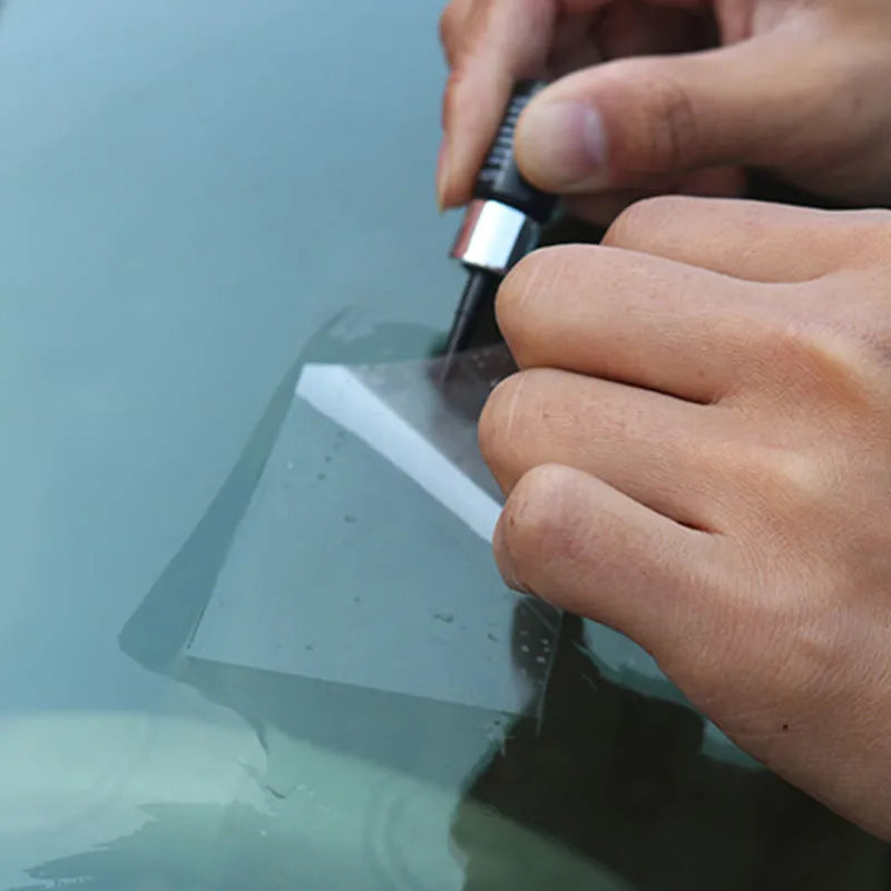 Yellow three-piece car glass repair tool set for windshield chip and crack repair
