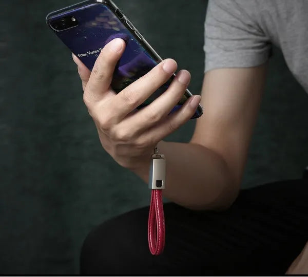 14cm leather iPhone charging cable with zinc alloy lightning connector in three colours