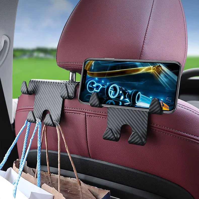 Black ABS plastic car multifunction hook bracket with integrated mobile phone holder