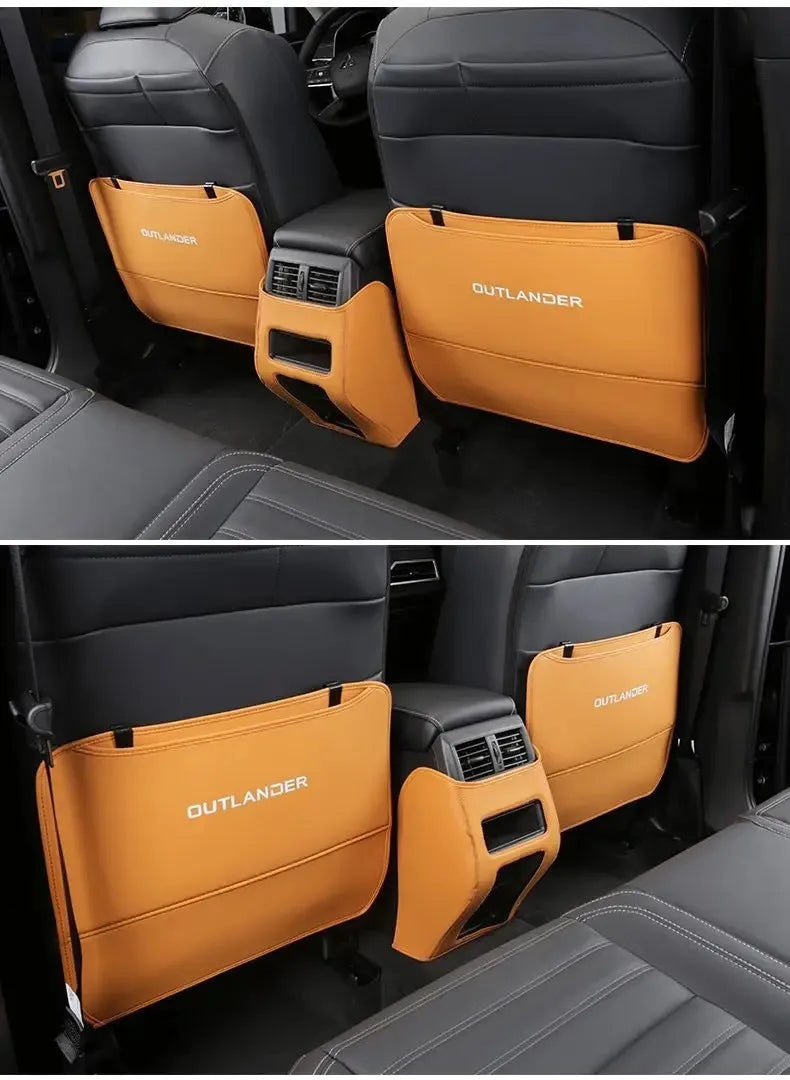 Set of three leather anti-kick pads for a Mitsubishi Outlander car seat armrest and box.