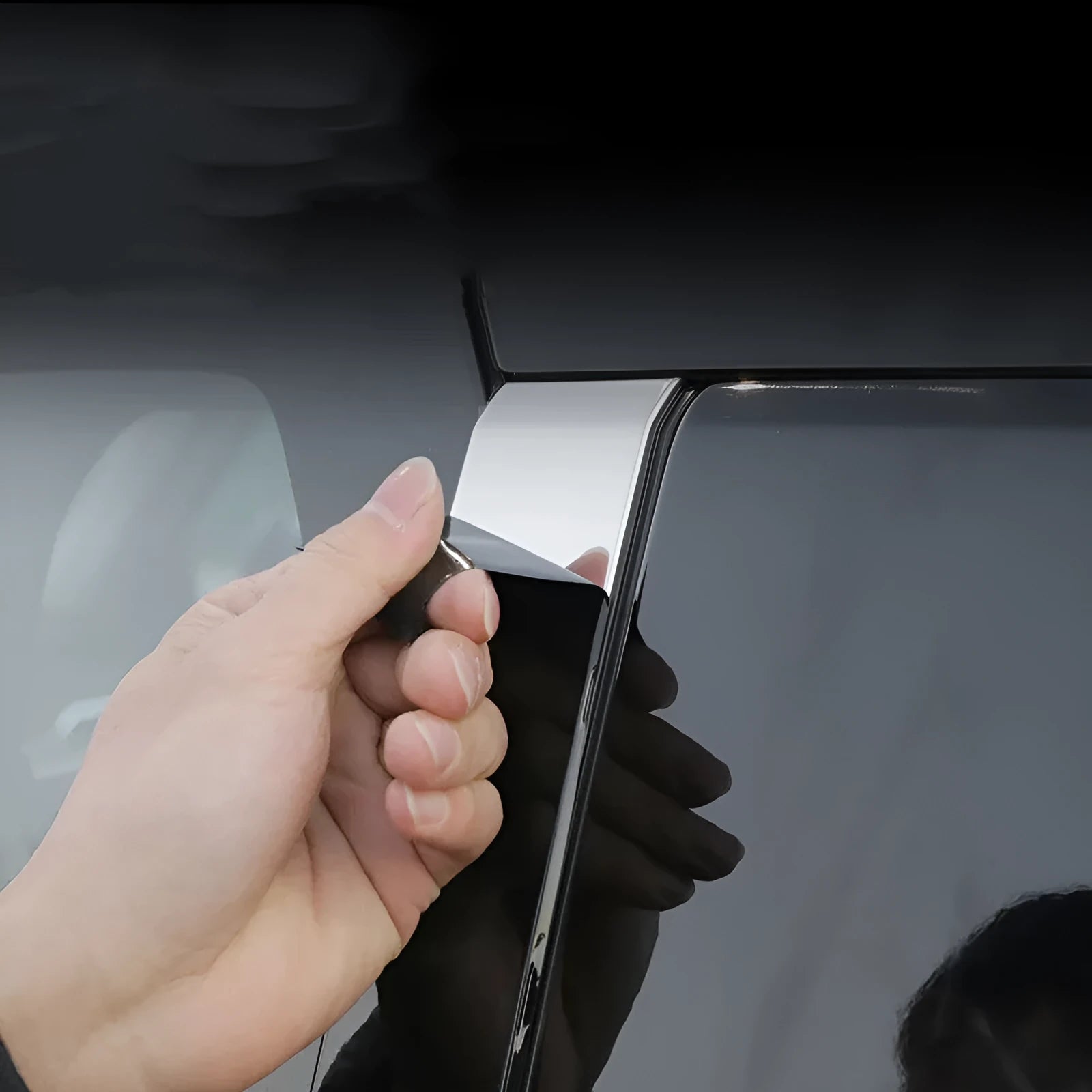 23 Mitsubishi Outlander car with protective film applied to door pillars in carbon fibre and bright black finishes