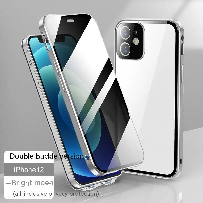 Glass iPhone case with double-sided privacy buckle in multiple colour options.