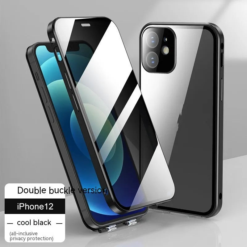 Glass iPhone case with double-sided privacy buckle in multiple colour options.