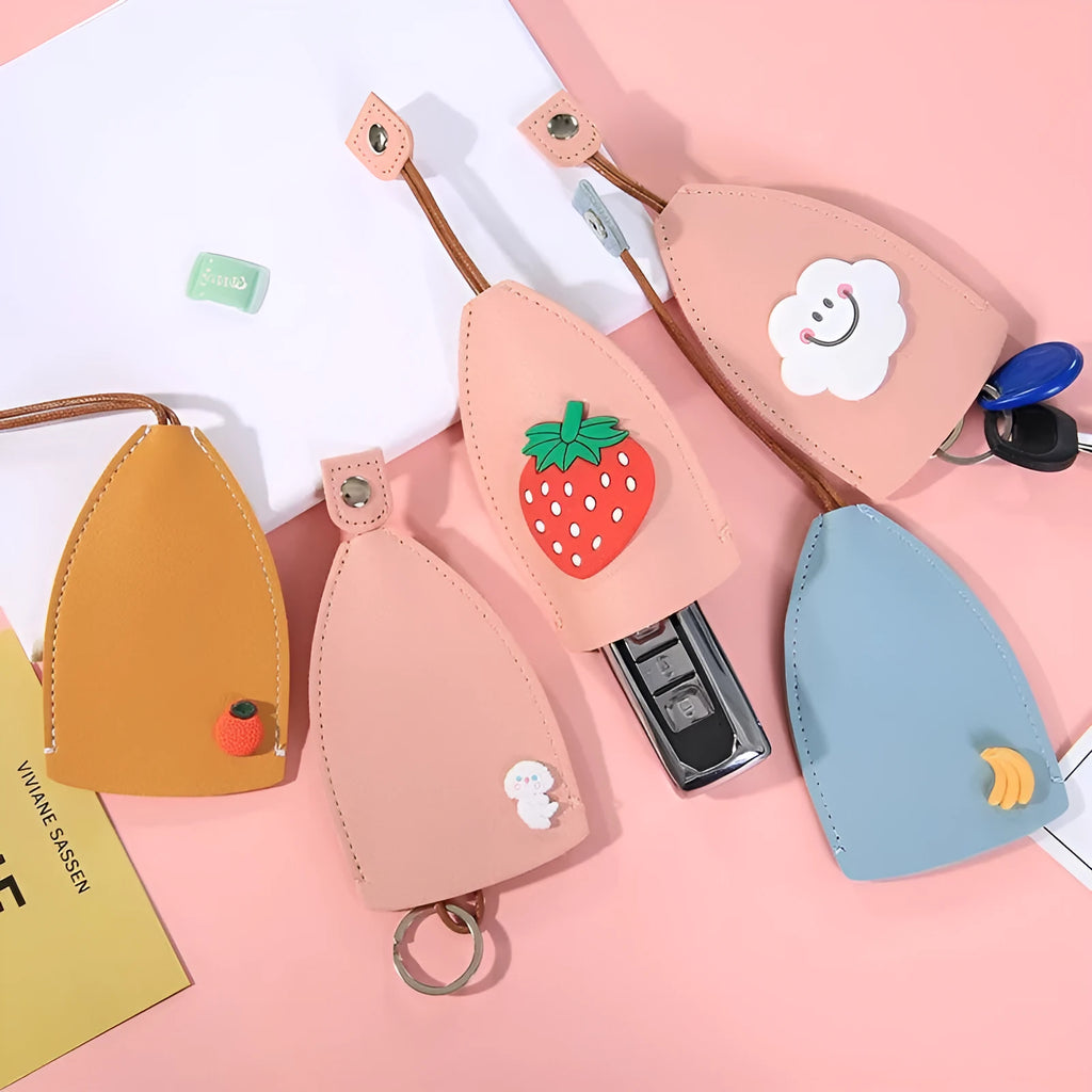 Colourful cartoon pull-out key case in PU leather for car key protection