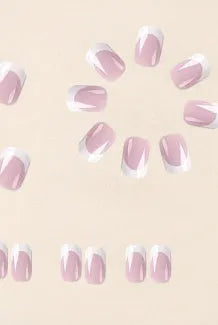 White fake nails with black plaid pattern, 24 pieces in a box.