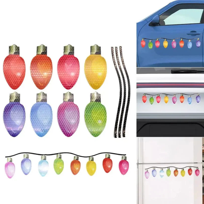 Magnetic Christmas light bulb reflective stickers set with 24 bulbs and 12 wires for refrigerator car garage decoration