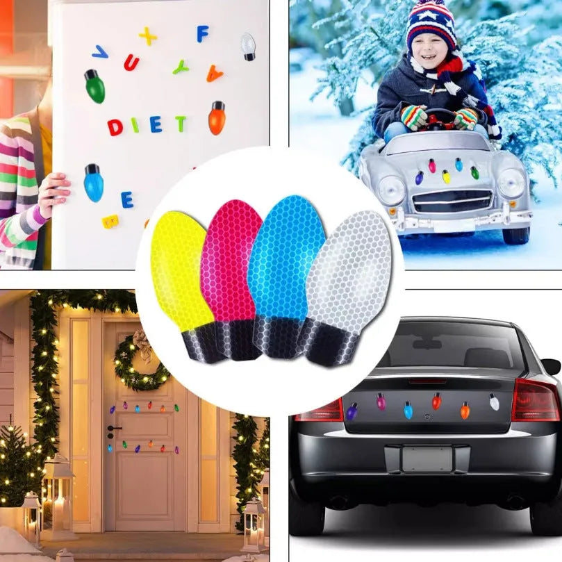 Magnetic Christmas light bulb reflective stickers set with 24 bulbs and 12 wires for refrigerator car garage decoration