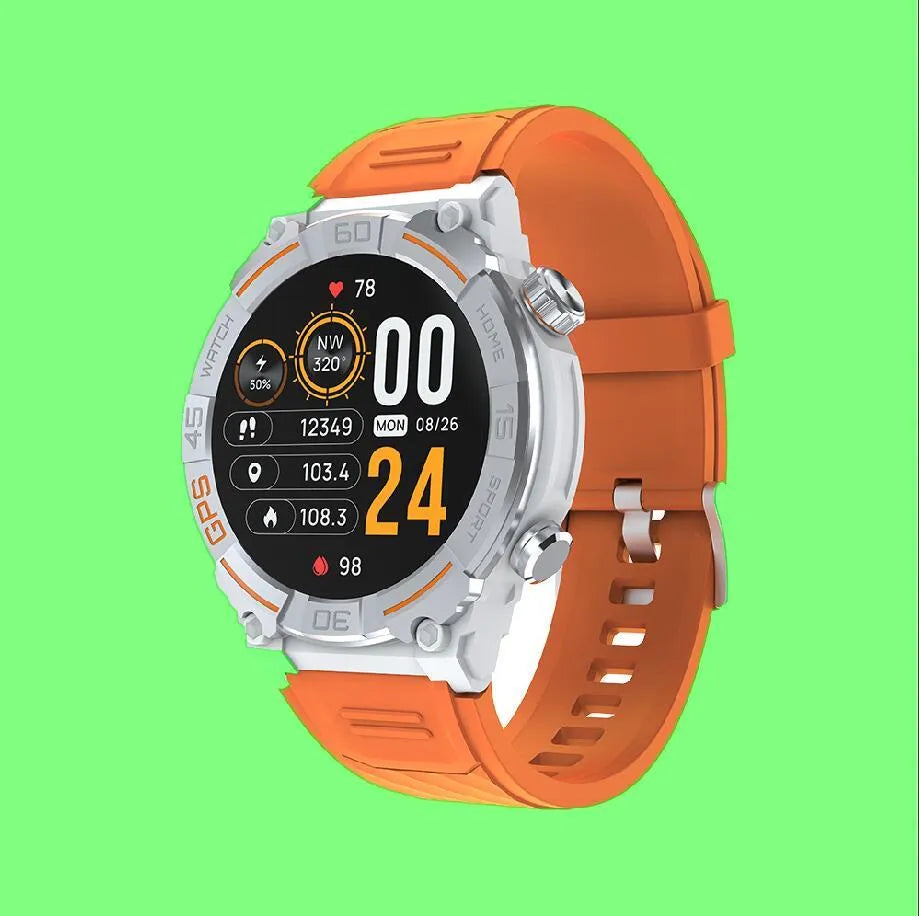 MG02 smart watch in black, khaki or silver orange with adjustable strap and TFT touch screen display