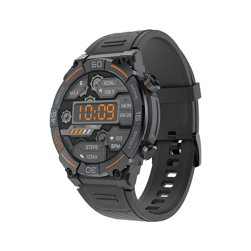 MG02 smart watch in black, khaki or silver orange with adjustable strap and TFT touch screen display