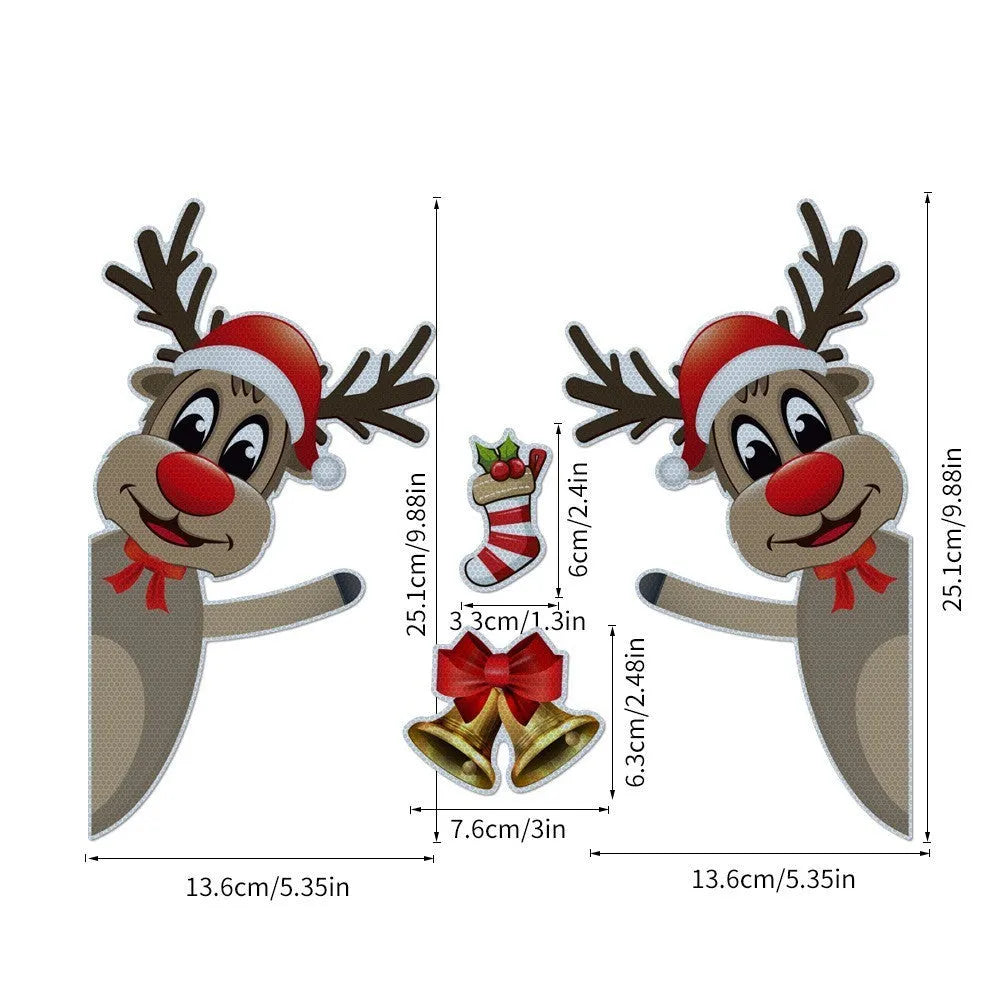 Christmas elk bell magnetic bumper sticker set with reflective luminous finish for car decoration