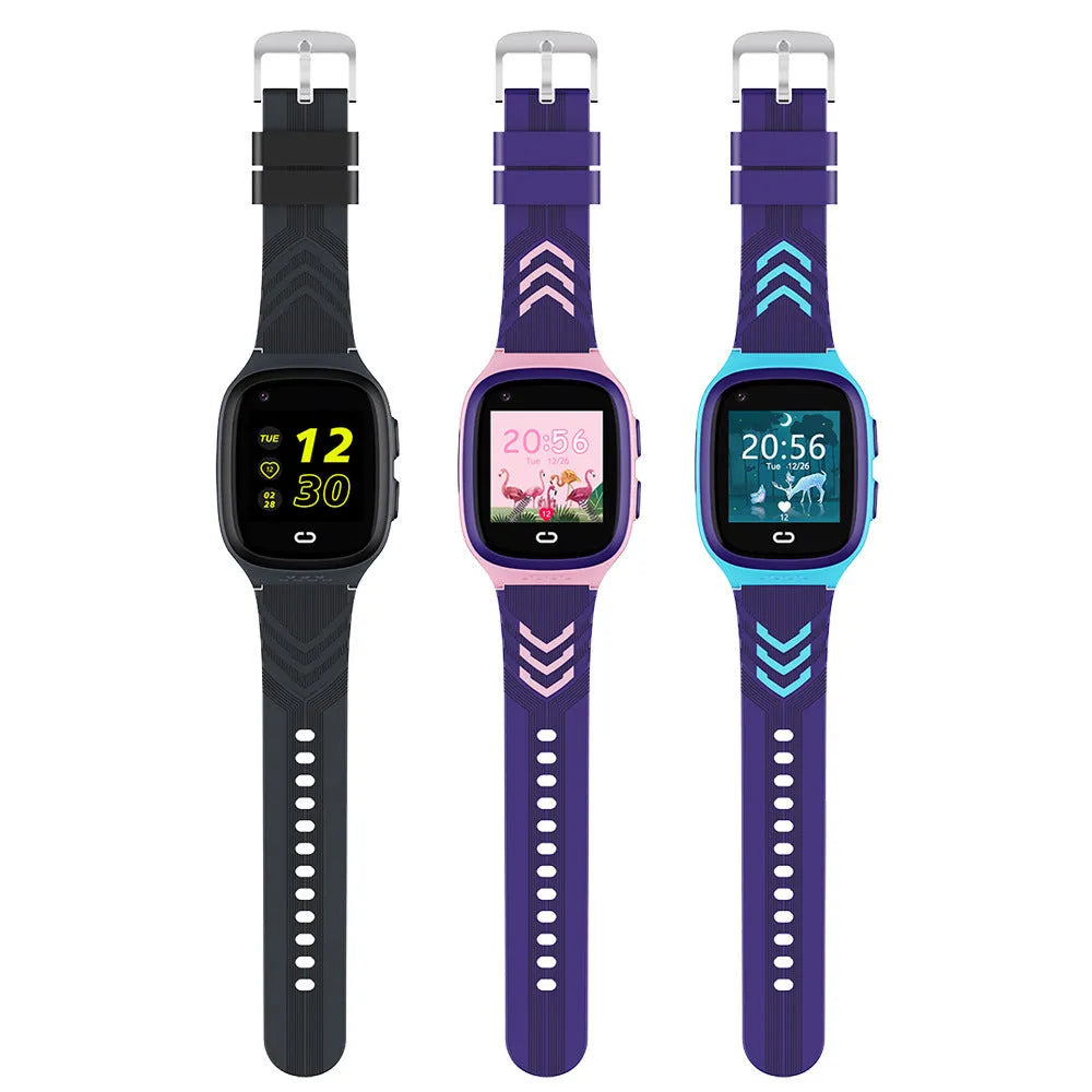 4G children's GPS smart watch with video call and SOS, ABS body, 1.4-inch touch screen, black colour on wrist