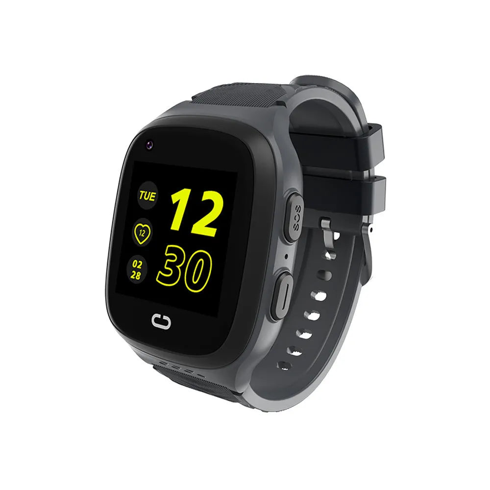 4G children's GPS smart watch with video call and SOS, ABS body, 1.4-inch touch screen, black colour on wrist