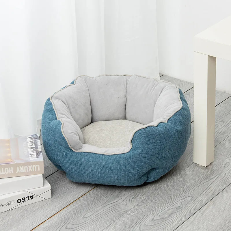 Blue octagonal pet bed with removable mats for small dogs and cats