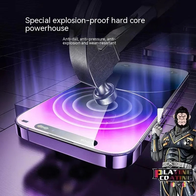 Electroplated tempered glass screen protector with anti-fingerprint coating and dustproof net for iPhone