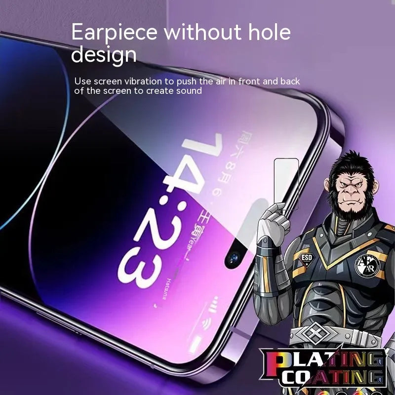 Electroplated tempered glass screen protector with anti-fingerprint coating and dustproof net for iPhone