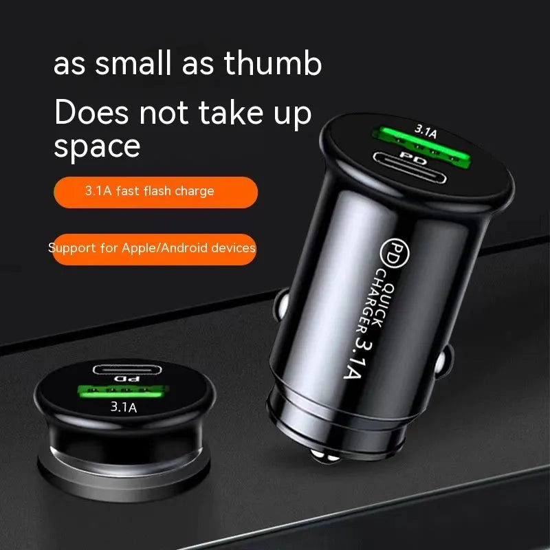 Dual USB port car charger converter with 12V car cigarette lighter plug in black bare metal finish