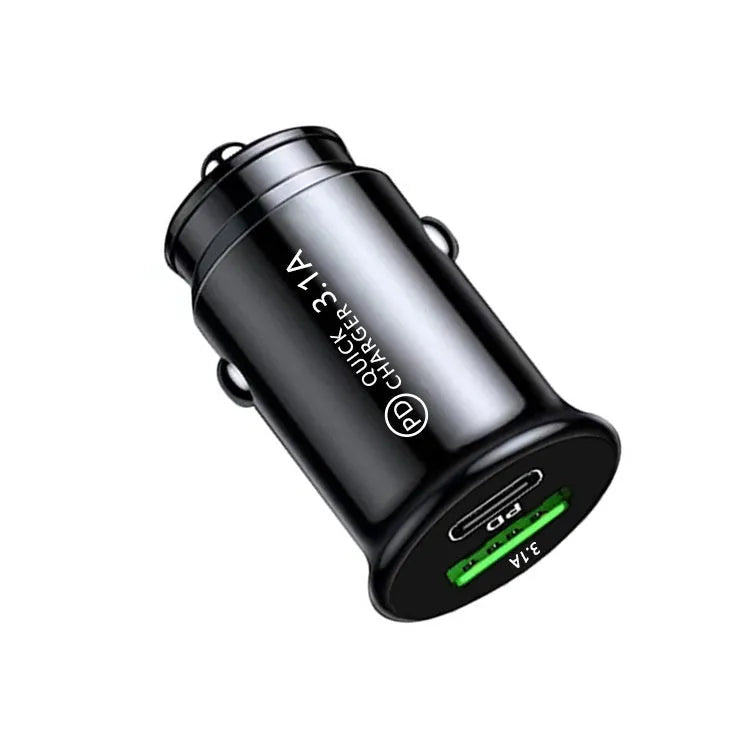 Dual USB port car charger converter with 12V car cigarette lighter plug in black bare metal finish