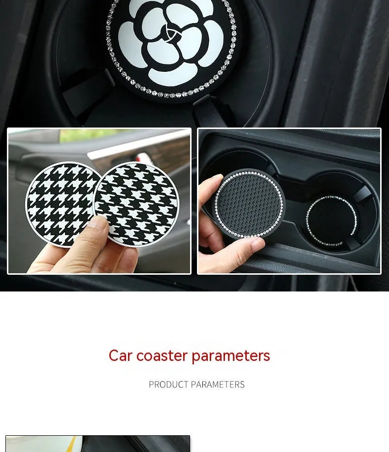 PVC plastic car cup mat coaster in black and white checkerboard pattern for car cupholder