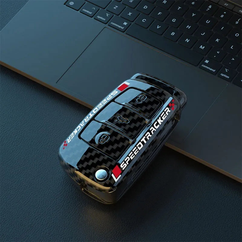 Carbon fibre style car key cover with mirror element in feilin material