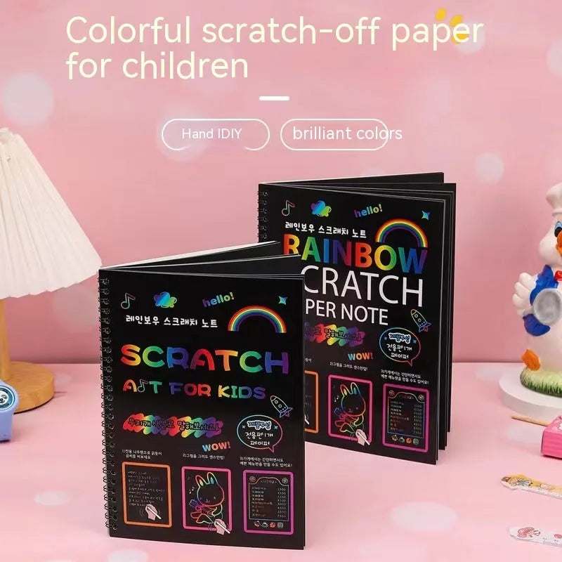 Children's large format scratch art paper with colourful puzzle design and scraper tool
