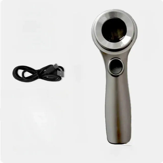 Black and silver metallic appraisal magnifying glass with 30mm optical glass lens and USB-C cable.