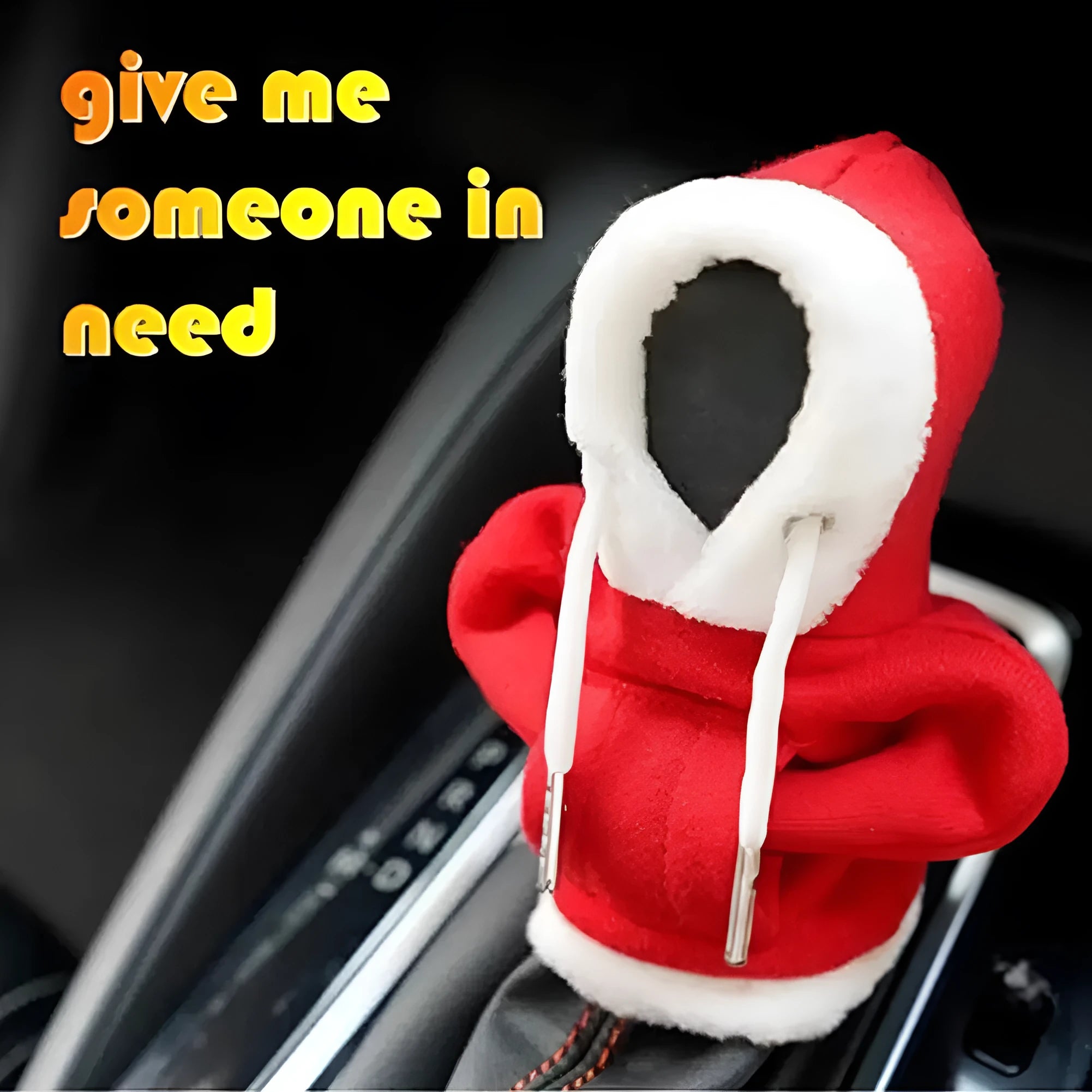 Red and white Christmas-themed polyester hood cover for a car gear shift lever.
