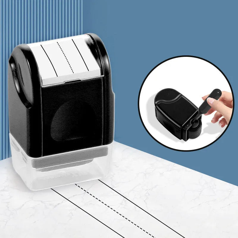Rectangular plastic roller seal for stamping English lines, shown in multiple colour options.
