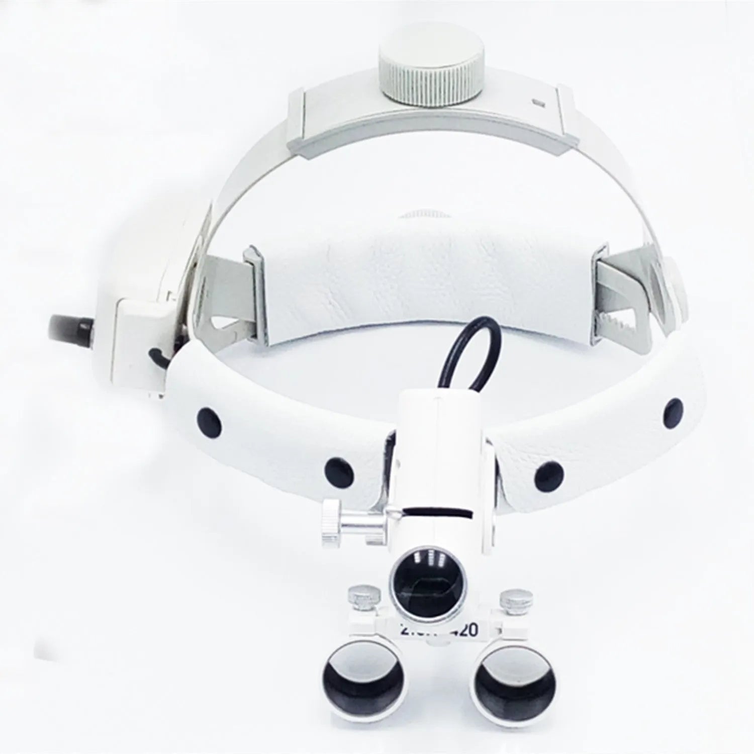 Head-mounted medical magnifying lens with LED spotlight, adjustable brightness, 2.5x magnification, black plastic plexiglass