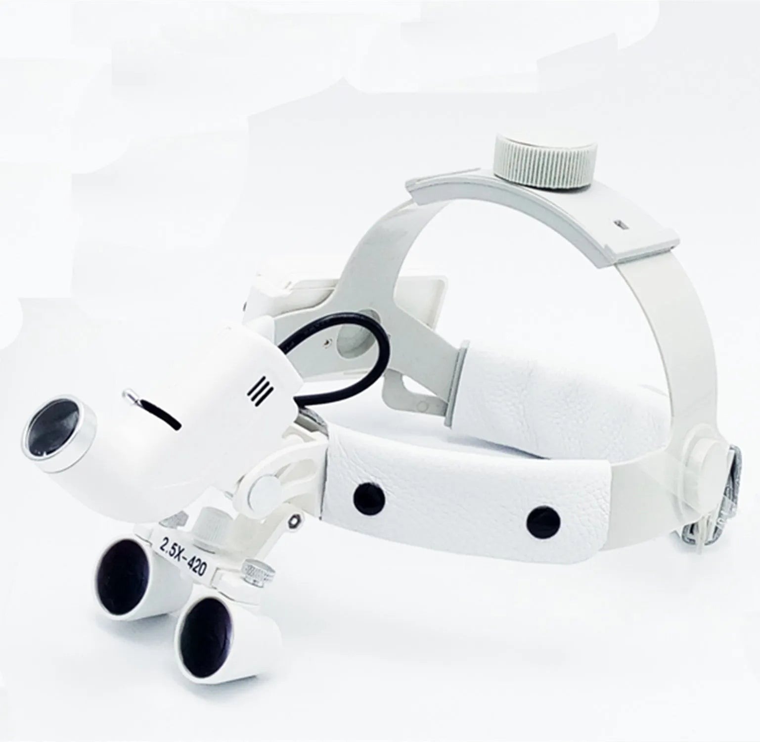 Head-mounted medical magnifying lens with LED spotlight, adjustable brightness, 2.5x magnification, black plastic plexiglass