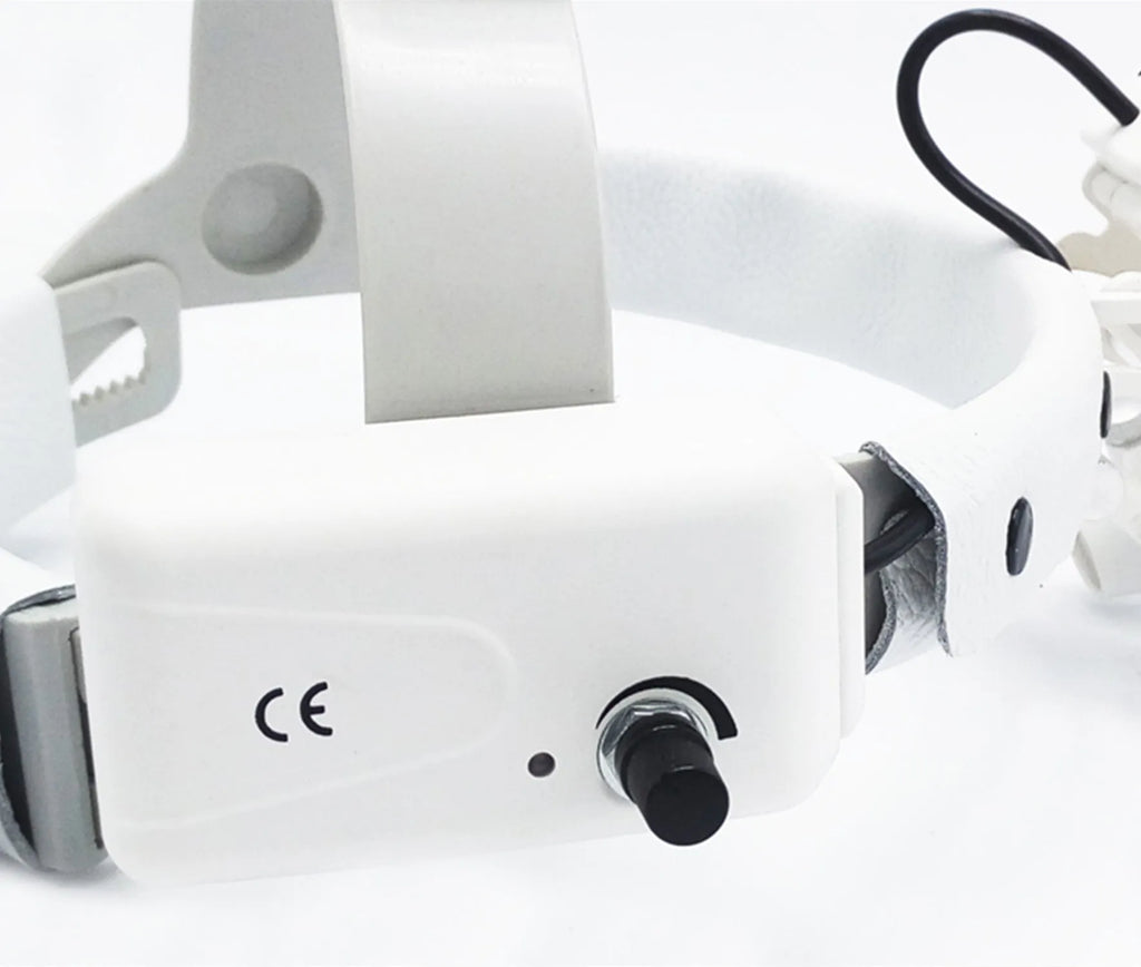 Head-mounted medical magnifying lens with LED spotlight, adjustable brightness, 2.5x magnification, black plastic plexiglass