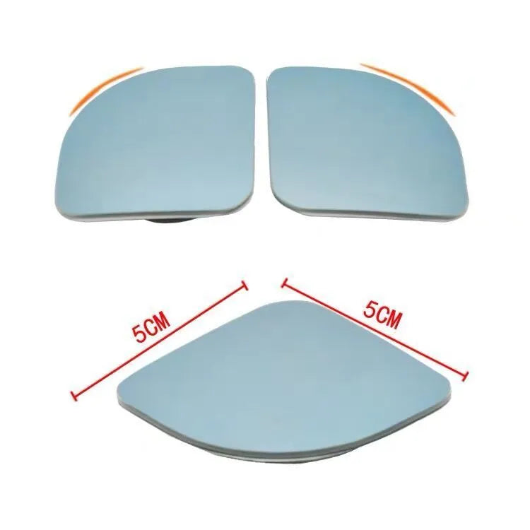 Pair of white fan-shaped car blind spot mirrors with 360-degree adjustable mounting