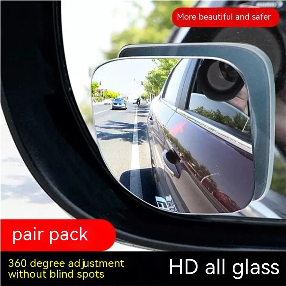 Pair of white fan-shaped car blind spot mirrors with 360-degree adjustable mounting