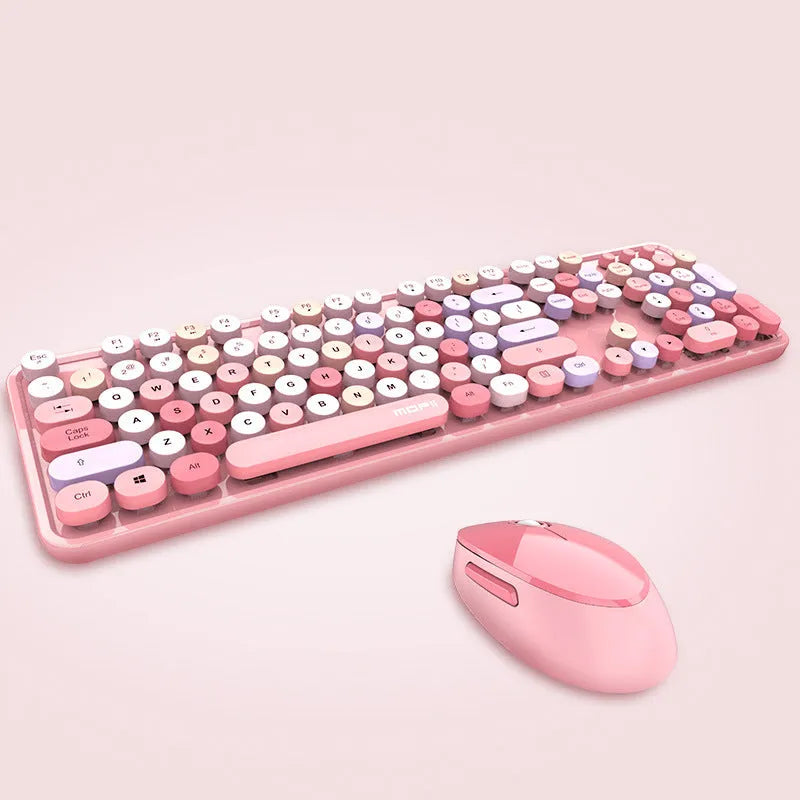 Wireless keyboard and mouse set in Sweet lipstick mixed colour with full-size layout and USB receiver