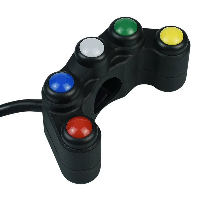 Five-position vehicle rotary switch with red, yellow, blue, green, white buttons for accessory control