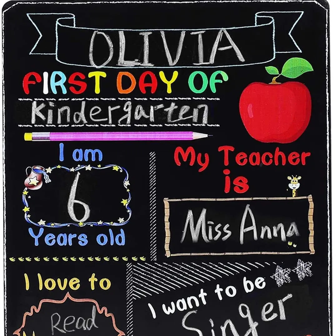 Wooden first day of school blackboard ornament with density plate construction